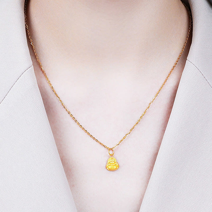 Collana con ciondolo Buddha Stones 999 Gold Mini Laughing Buddha Luck Wealth