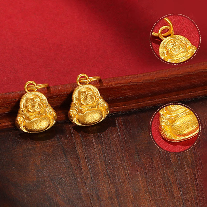 Collana con ciondolo Buddha Stones 999 Gold Mini Laughing Buddha Luck Wealth - image 3