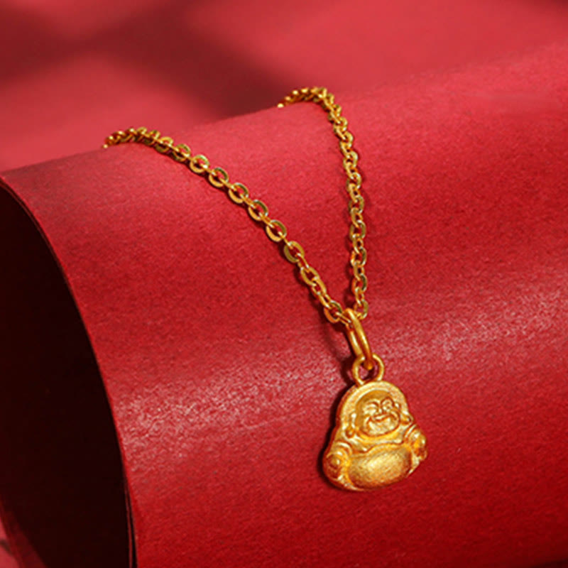 Collana con ciondolo Buddha Stones 999 Gold Mini Laughing Buddha Luck Wealth