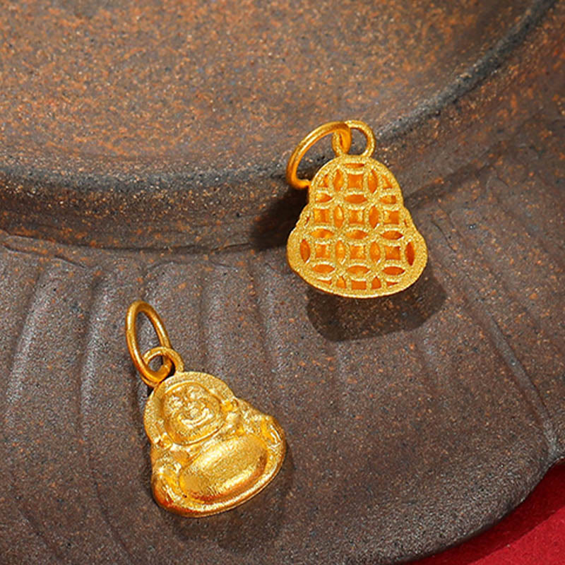 Collana con ciondolo Buddha Stones 999 Gold Mini Laughing Buddha Luck Wealth