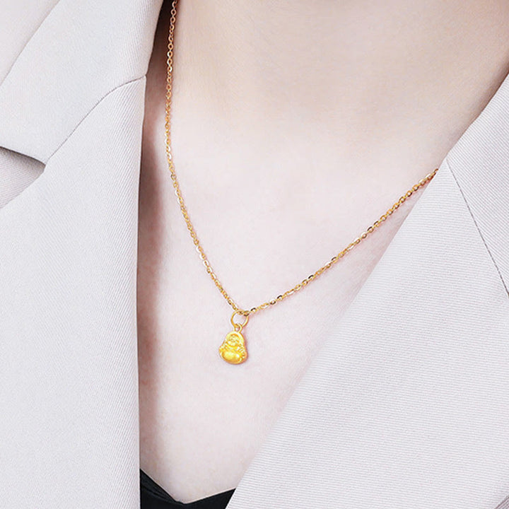 Collana con ciondolo Buddha Stones 999 Gold Mini Laughing Buddha Luck Wealth