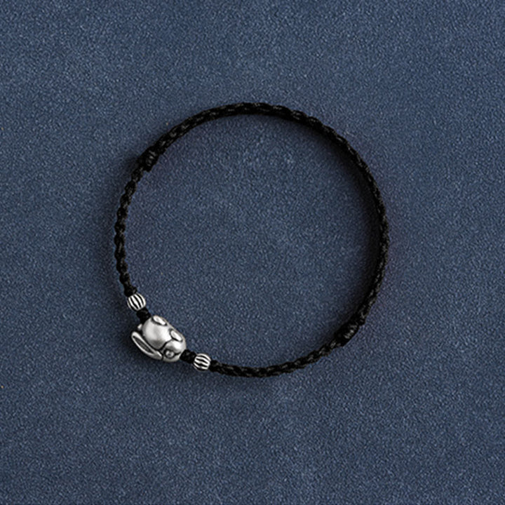 Buddha Stones Braccialetto portafortuna in corda di coniglio in argento sterling 999 fatto a mano