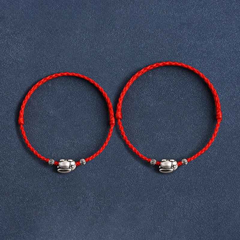 Buddha Stones Braccialetto portafortuna in corda di coniglio in argento sterling 999 fatto a mano