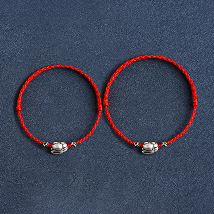 Buddha Stones Braccialetto portafortuna in corda di coniglio in argento sterling 999 fatto a mano