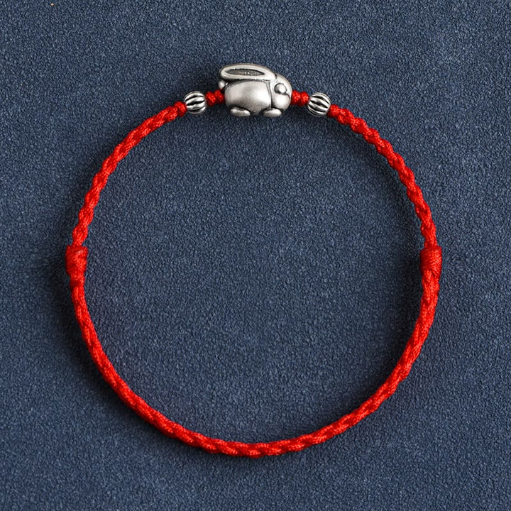 Buddha Stones Braccialetto portafortuna in corda di coniglio in argento sterling 999 fatto a mano