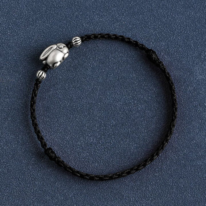 Buddha Stones Braccialetto portafortuna in corda di coniglio in argento sterling 999 fatto a mano