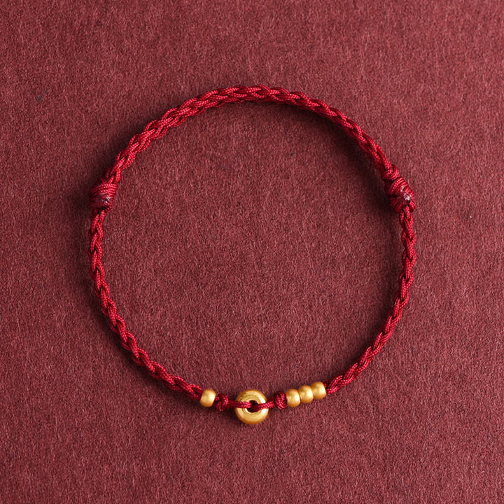 Buddha Stones 999 Oro Piccolo Fibbia della Pace Design Fatto a Mano Braccialetto di Corda Intrecciata Fortuna Cavigliera
