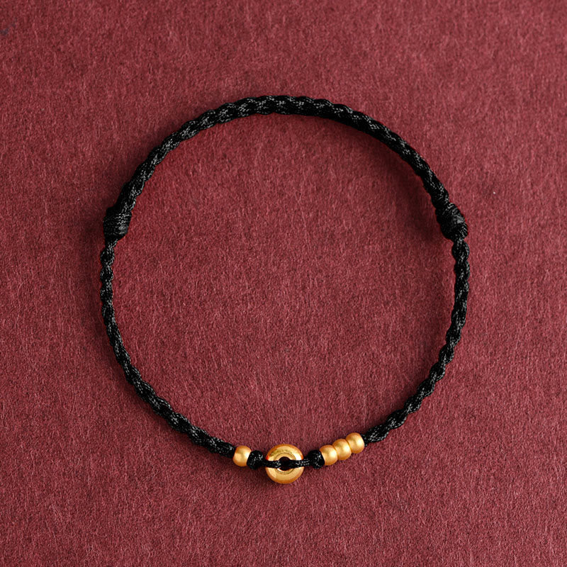 Buddha Stones 999 Oro Piccolo Fibbia della Pace Design Fatto a Mano Braccialetto di Corda Intrecciata Fortuna Cavigliera