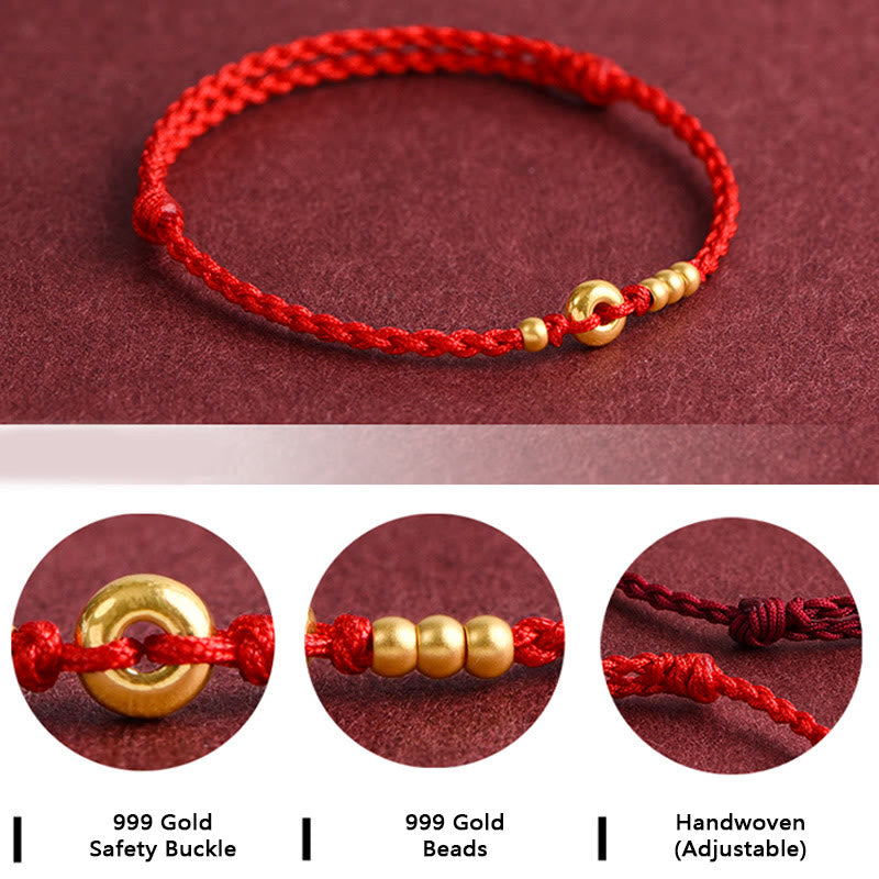 Buddha Stones 999 Oro Piccolo Fibbia della Pace Design Fatto a Mano Braccialetto di Corda Intrecciata Fortuna Cavigliera