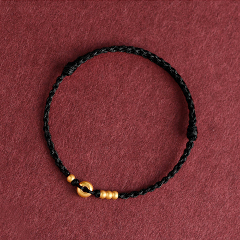 Buddha Stones 999 Oro Piccolo Fibbia della Pace Design Fatto a Mano Braccialetto di Corda Intrecciata Fortuna Cavigliera