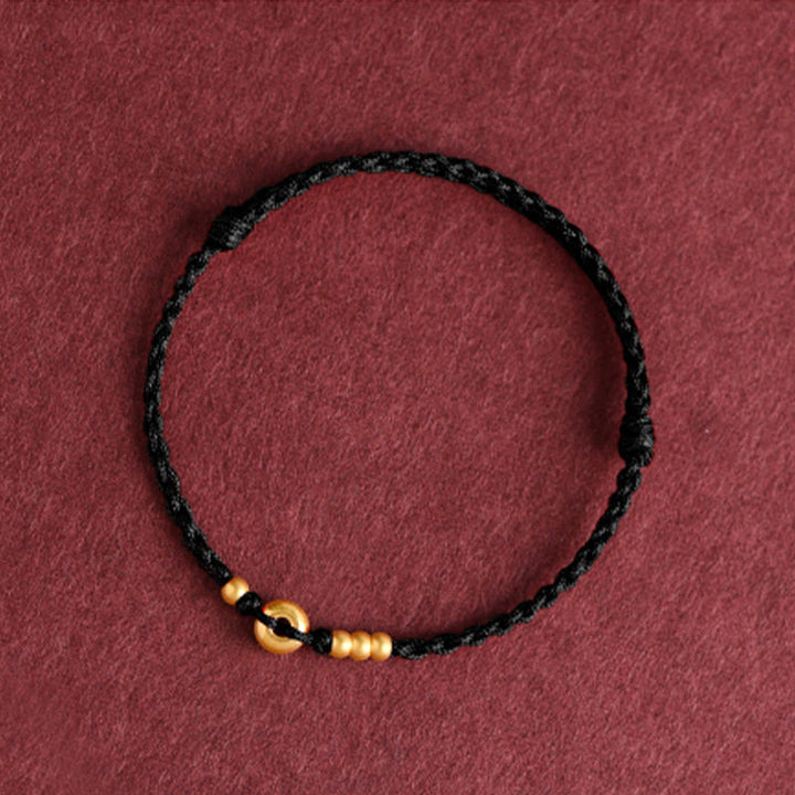 Buddha Stones 999 Oro Piccolo Fibbia della Pace Design Fatto a Mano Braccialetto di Corda Intrecciata Fortuna Cavigliera