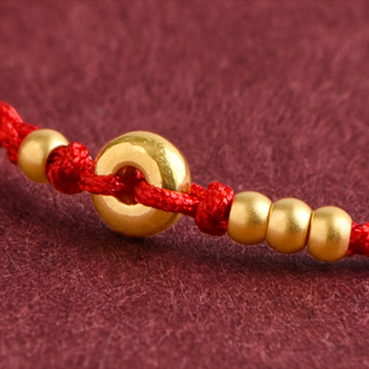 Buddha Stones 999 Oro Piccolo Fibbia della Pace Design Fatto a Mano Braccialetto di Corda Intrecciata Fortuna Cavigliera