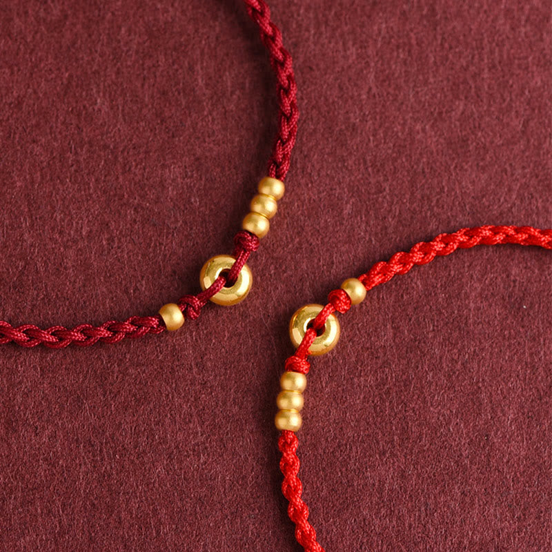 Buddha Stones 999 Oro Piccolo Fibbia della Pace Design Fatto a Mano Braccialetto di Corda Intrecciata Fortuna Cavigliera