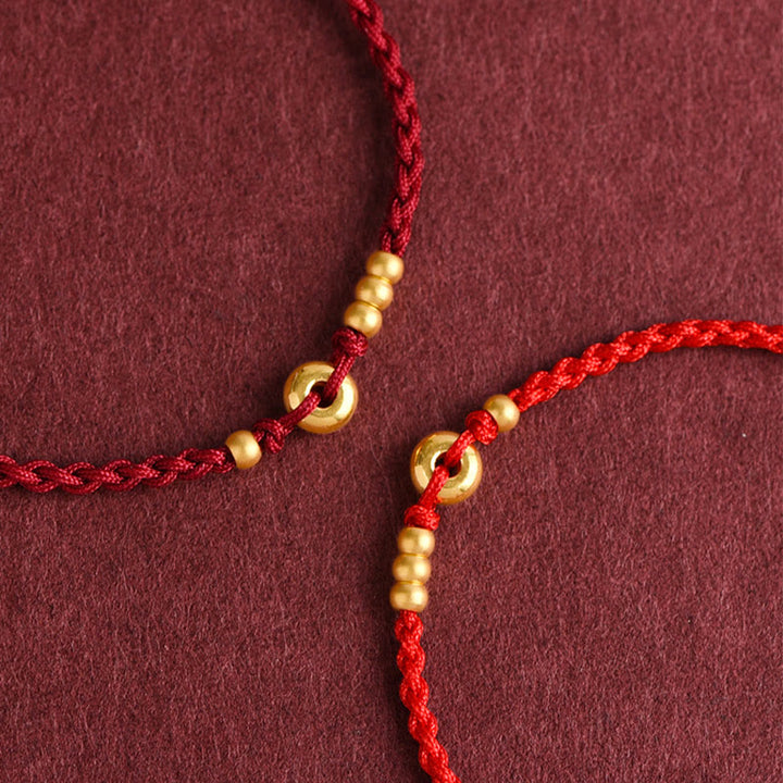 Buddha Stones 999 Oro Piccolo Fibbia della Pace Design Fatto a Mano Braccialetto di Corda Intrecciata Fortuna Cavigliera
