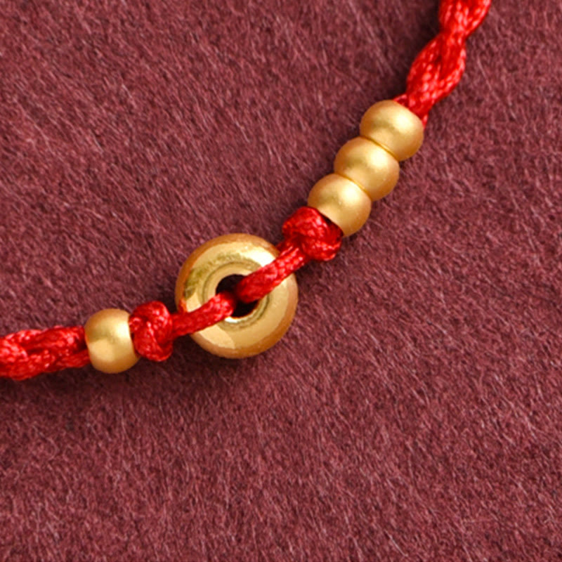 Buddha Stones 999 Oro Piccolo Fibbia della Pace Design Fatto a Mano Braccialetto di Corda Intrecciata Fortuna Cavigliera