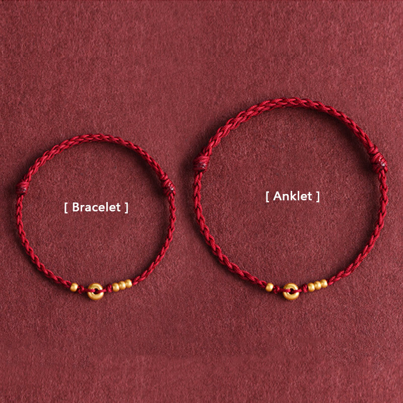 Buddha Stones 999 Oro Piccolo Fibbia della Pace Design Fatto a Mano Braccialetto di Corda Intrecciata Fortuna Cavigliera - image 15