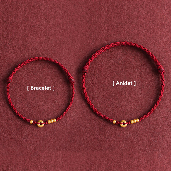 Buddha Stones 999 Oro Piccolo Fibbia della Pace Design Fatto a Mano Braccialetto di Corda Intrecciata Fortuna Cavigliera - image 15