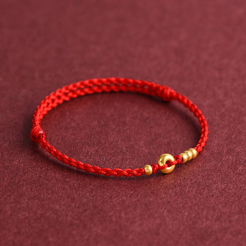 Buddha Stones 999 Oro Piccolo Fibbia della Pace Design Fatto a Mano Braccialetto di Corda Intrecciata Fortuna Cavigliera