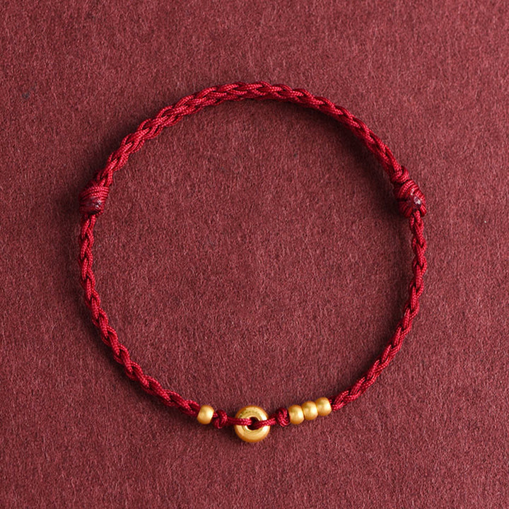 Buddha Stones 999 Oro Piccolo Fibbia della Pace Design Fatto a Mano Braccialetto di Corda Intrecciata Fortuna Cavigliera