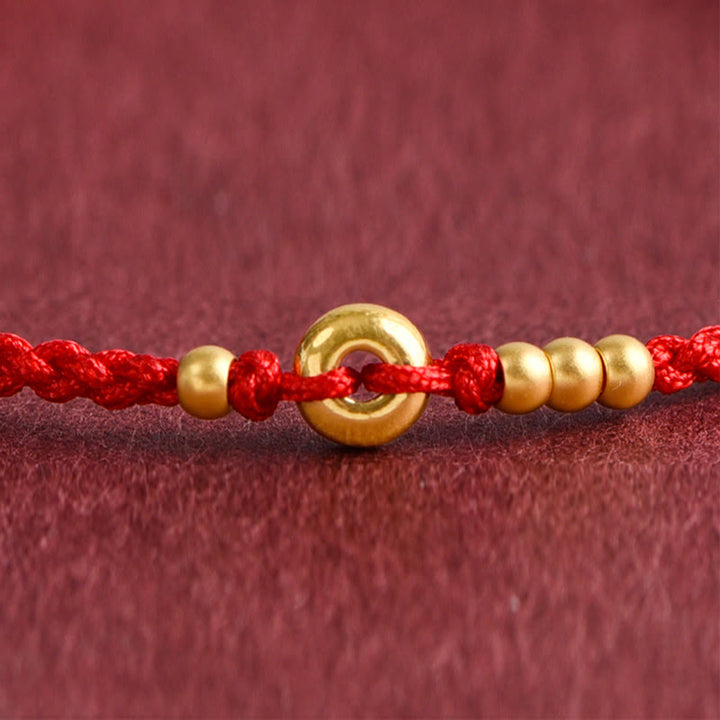 Buddha Stones 999 Oro Piccolo Fibbia della Pace Design Fatto a Mano Braccialetto di Corda Intrecciata Fortuna Cavigliera