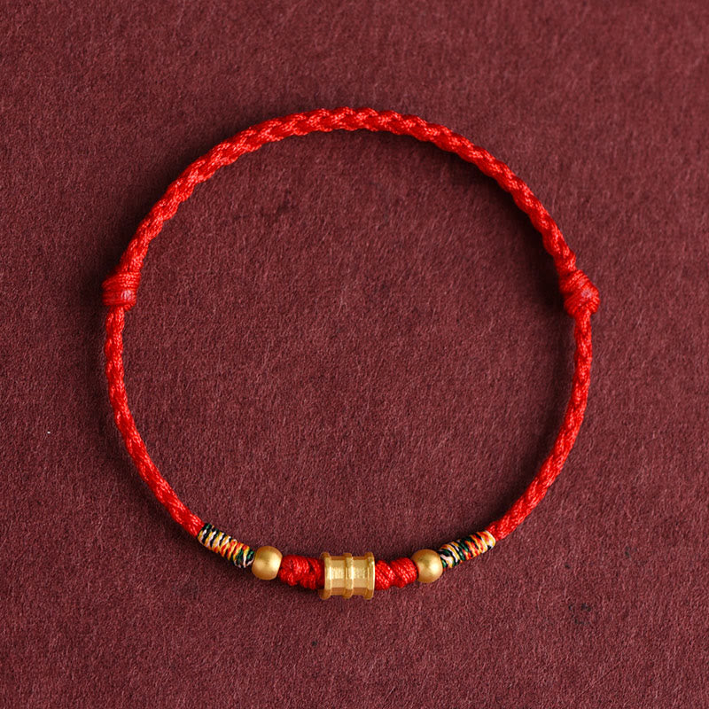 Buddha Stones 999 Oro Piccolo secchio Forma Design Fatto a mano Fortuna Braccialetto di corda intrecciata Cavigliera
