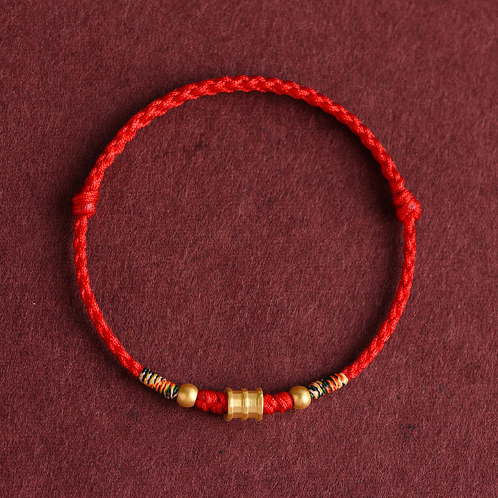 Buddha Stones 999 Oro Piccolo secchio Forma Design Fatto a mano Fortuna Braccialetto di corda intrecciata Cavigliera