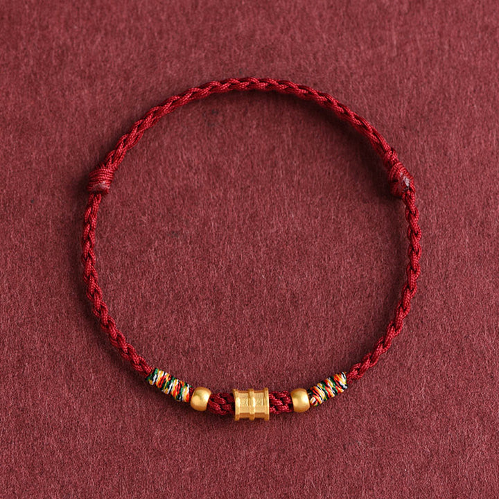 Buddha Stones 999 Oro Piccolo secchio Forma Design Fatto a mano Fortuna Braccialetto di corda intrecciata Cavigliera