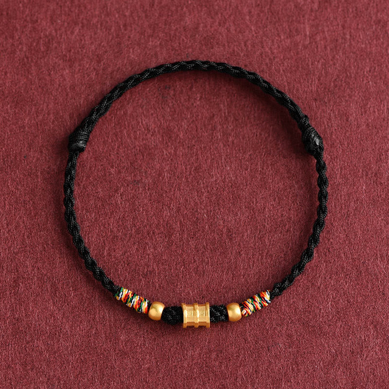 Buddha Stones 999 Oro Piccolo secchio Forma Design Fatto a mano Fortuna Braccialetto di corda intrecciata Cavigliera