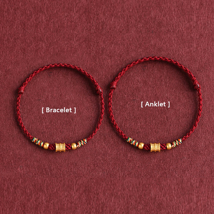 Buddha Stones 999 Oro Piccolo secchio Forma Design Fatto a mano Fortuna Braccialetto di corda intrecciata Cavigliera