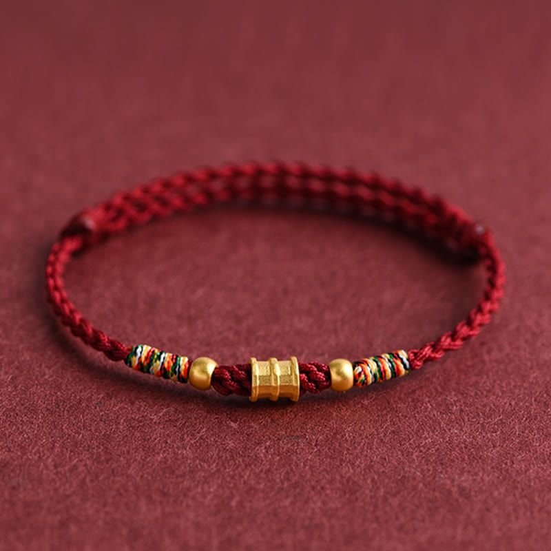 Buddha Stones 999 Oro Piccolo secchio Forma Design Fatto a mano Fortuna Braccialetto di corda intrecciata Cavigliera - Cavigliera (circonferenza 18-30 cm) - Rosso scuro - image 0