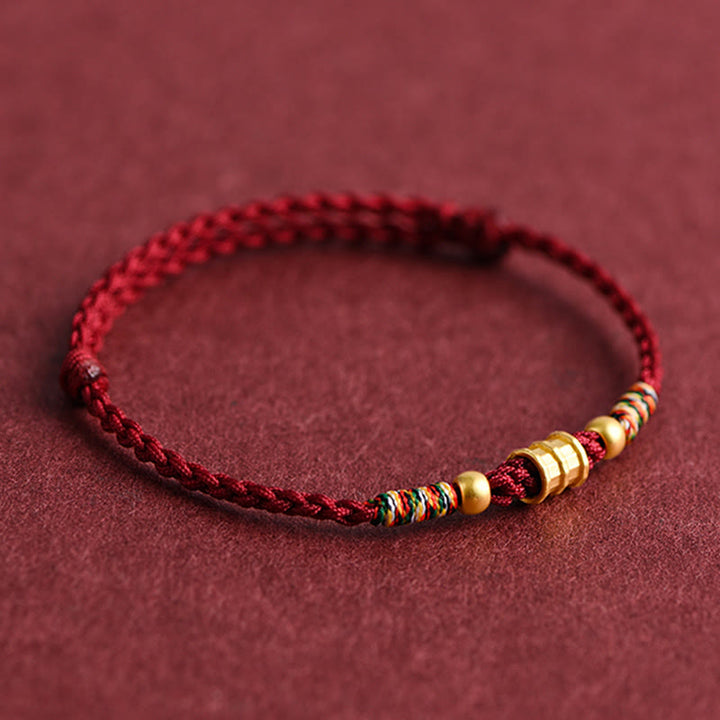 Buddha Stones 999 Oro Piccolo secchio Forma Design Fatto a mano Fortuna Braccialetto di corda intrecciata Cavigliera