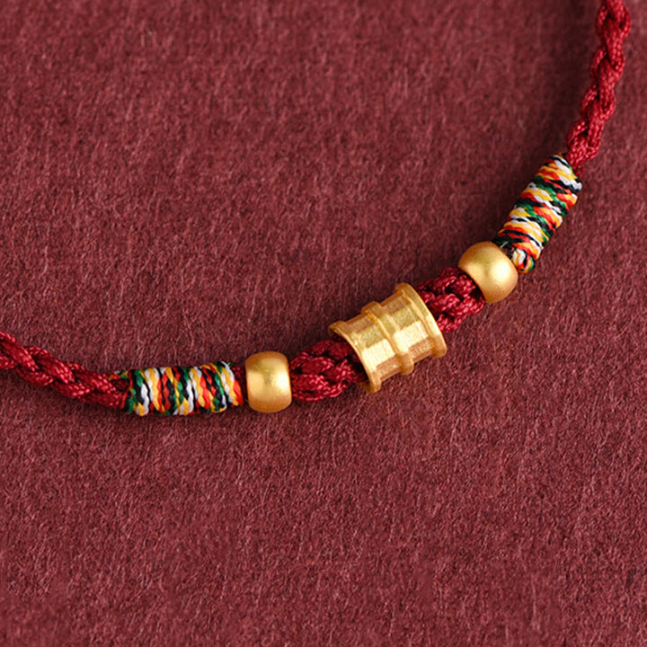 Buddha Stones 999 Oro Piccolo secchio Forma Design Fatto a mano Fortuna Braccialetto di corda intrecciata Cavigliera