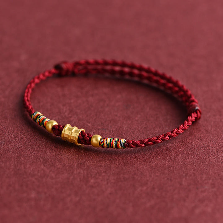 Buddha Stones 999 Oro Piccolo secchio Forma Design Fatto a mano Fortuna Braccialetto di corda intrecciata Cavigliera