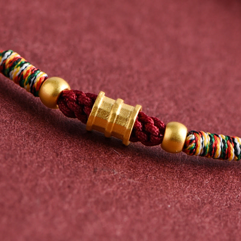 Buddha Stones 999 Oro Piccolo secchio Forma Design Fatto a mano Fortuna Braccialetto di corda intrecciata Cavigliera