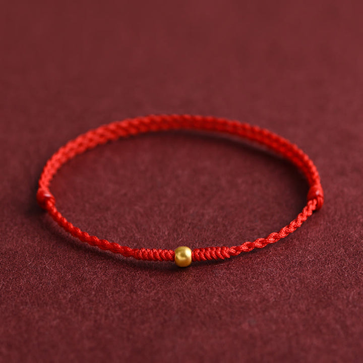 Buddha Stones 999 Oro Una Mini Perlina Design Fatto a Mano Forza Braccialetto Corda Intrecciata Cavigliera