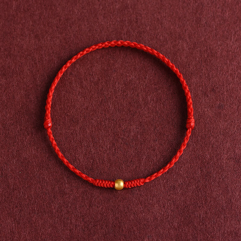 Buddha Stones 999 Oro Una Mini Perlina Design Fatto a Mano Forza Braccialetto Corda Intrecciata Cavigliera