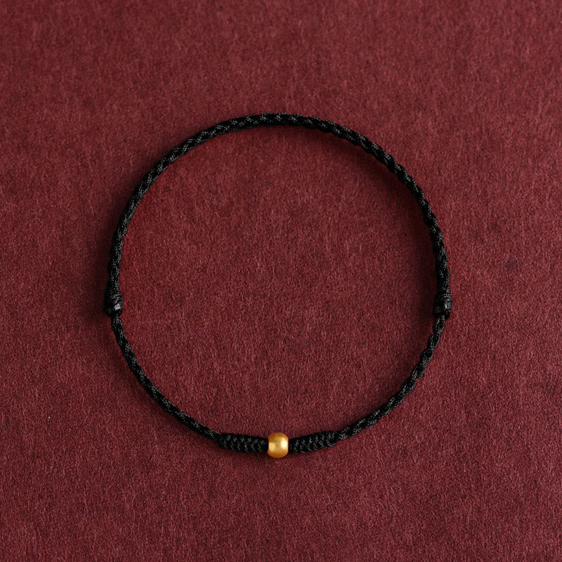 Buddha Stones 999 Oro Una Mini Perlina Design Fatto a Mano Forza Braccialetto Corda Intrecciata Cavigliera