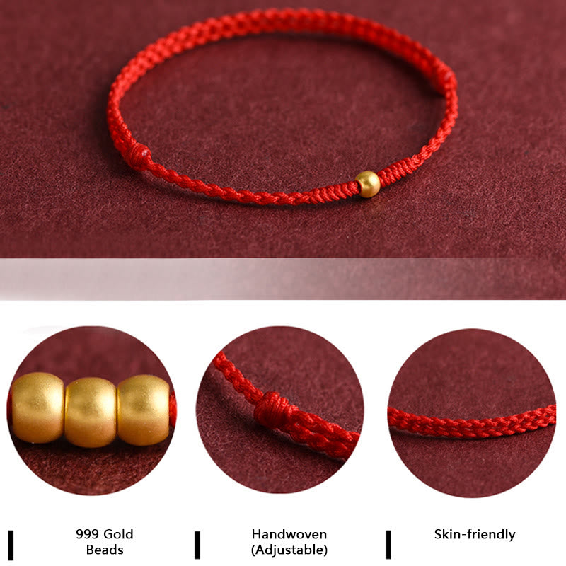 Buddha Stones 999 Oro Una Mini Perlina Design Fatto a Mano Forza Braccialetto Corda Intrecciata Cavigliera