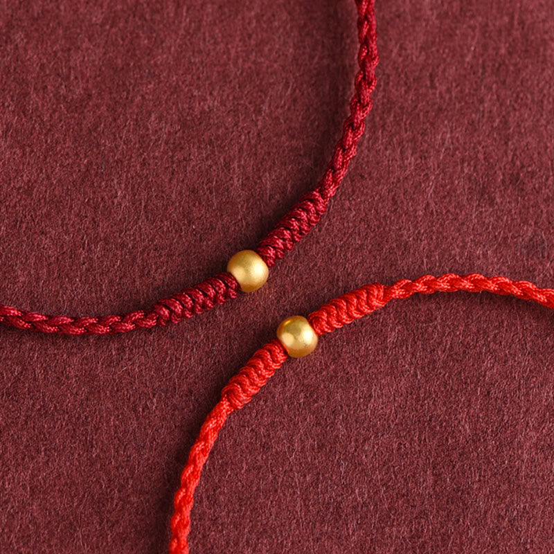 Buddha Stones 999 Oro Una Mini Perlina Design Fatto a Mano Forza Braccialetto Corda Intrecciata Cavigliera