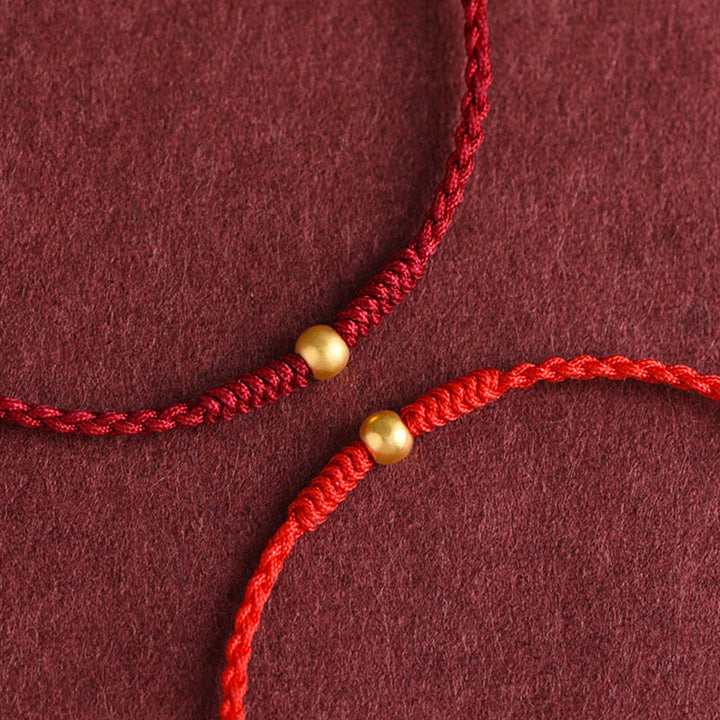 Buddha Stones 999 Oro Una Mini Perlina Design Fatto a Mano Forza Braccialetto Corda Intrecciata Cavigliera