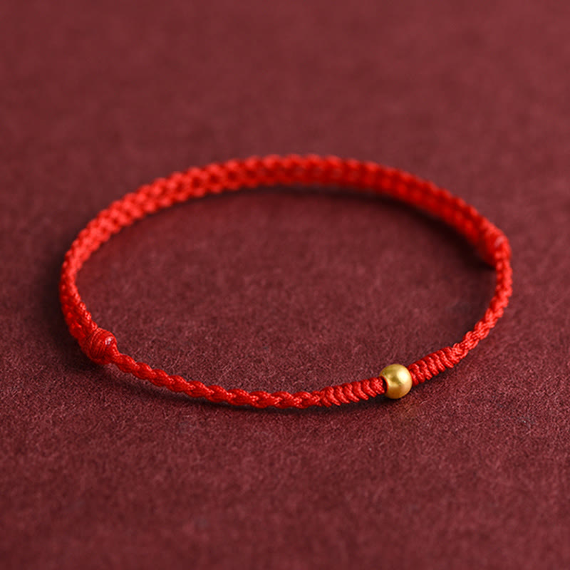 Buddha Stones 999 Oro Una Mini Perlina Design Fatto a Mano Forza Braccialetto Corda Intrecciata Cavigliera