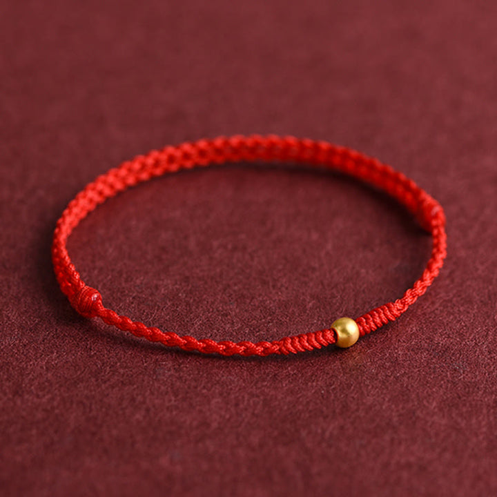 Buddha Stones 999 Oro Una Mini Perlina Design Fatto a Mano Forza Braccialetto Corda Intrecciata Cavigliera