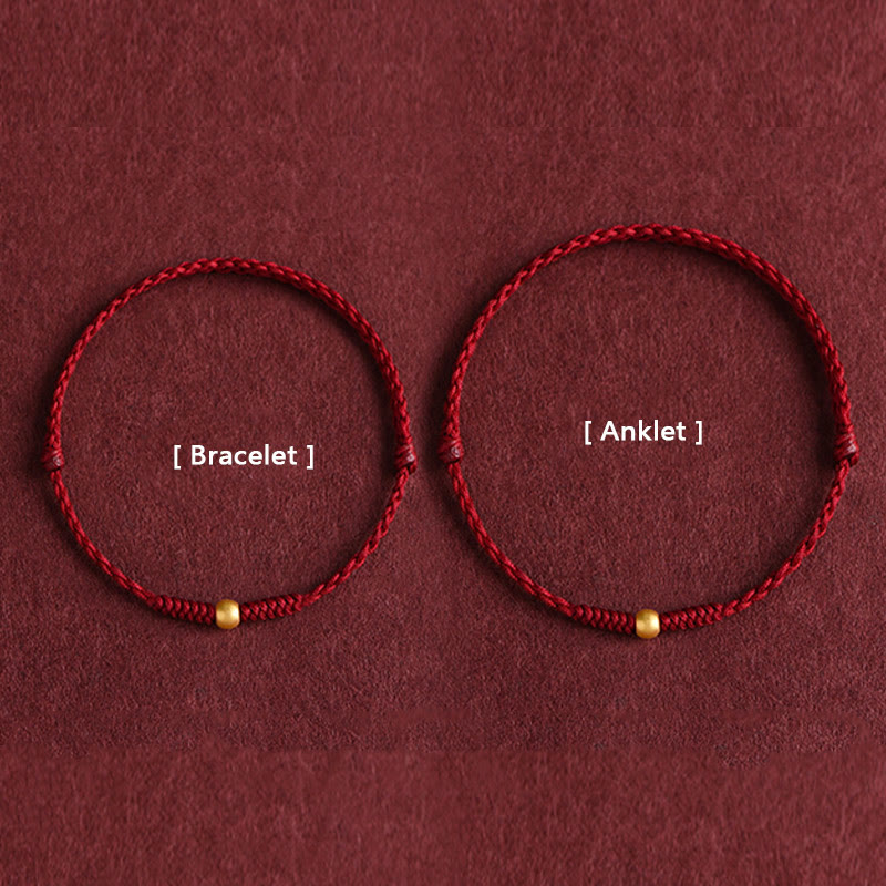 Buddha Stones 999 Oro Una Mini Perlina Design Fatto a Mano Forza Braccialetto Corda Intrecciata Cavigliera