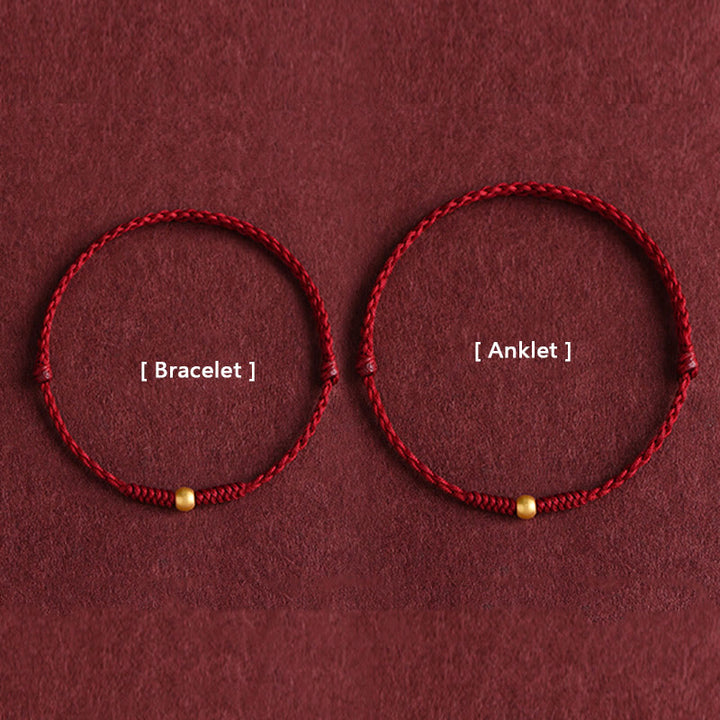 Buddha Stones 999 Oro Una Mini Perlina Design Fatto a Mano Forza Braccialetto Corda Intrecciata Cavigliera