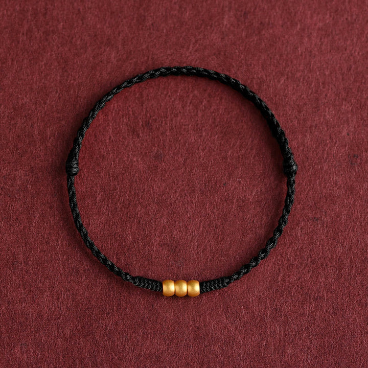 Buddha Stones 999 Oro Mini Tre Perline Design Fatto a Mano Corda della Fortuna Bracciale Cavigliera