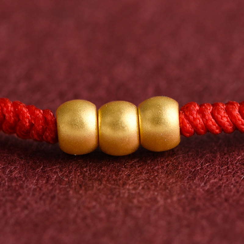 Buddha Stones 999 Oro Mini Tre Perline Design Fatto a Mano Corda della Fortuna Bracciale Cavigliera