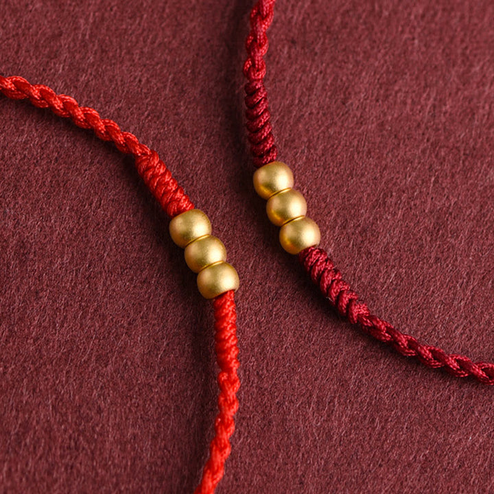 Buddha Stones 999 Oro Mini Tre Perline Design Fatto a Mano Corda della Fortuna Bracciale Cavigliera