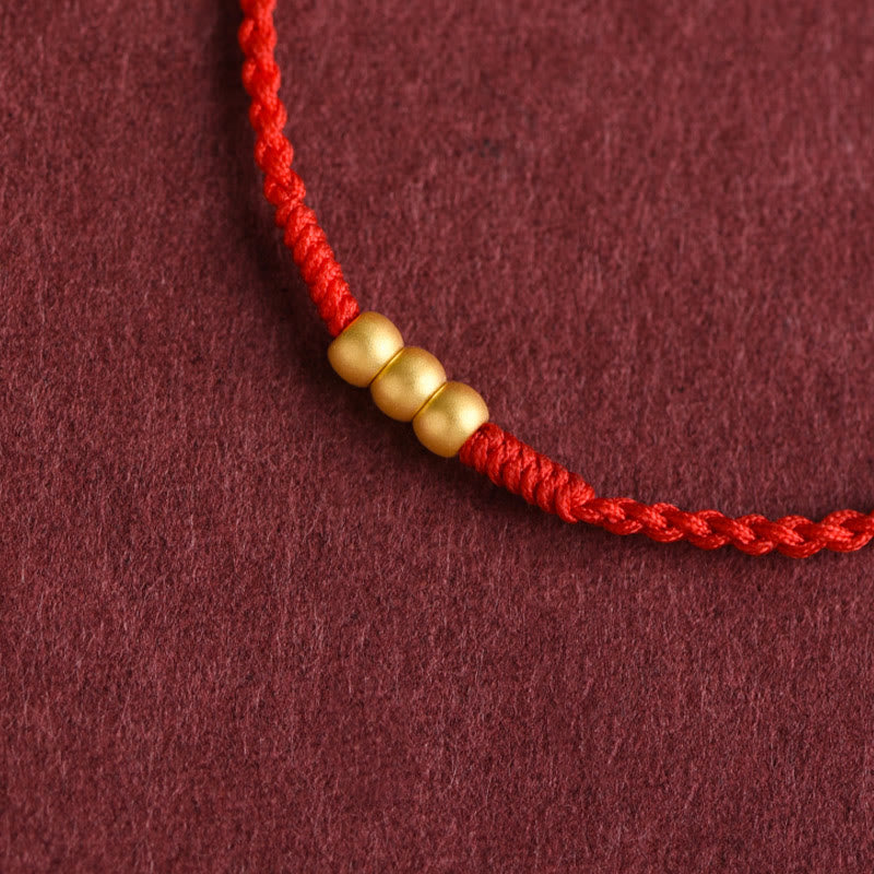 Buddha Stones 999 Oro Mini Tre Perline Design Fatto a Mano Corda della Fortuna Bracciale Cavigliera