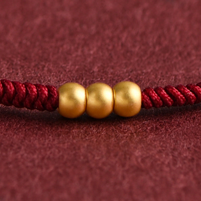 Buddha Stones 999 Oro Mini Tre Perline Design Fatto a Mano Corda della Fortuna Bracciale Cavigliera