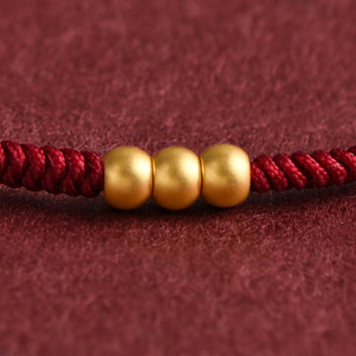 Buddha Stones 999 Oro Mini Tre Perline Design Fatto a Mano Corda della Fortuna Bracciale Cavigliera